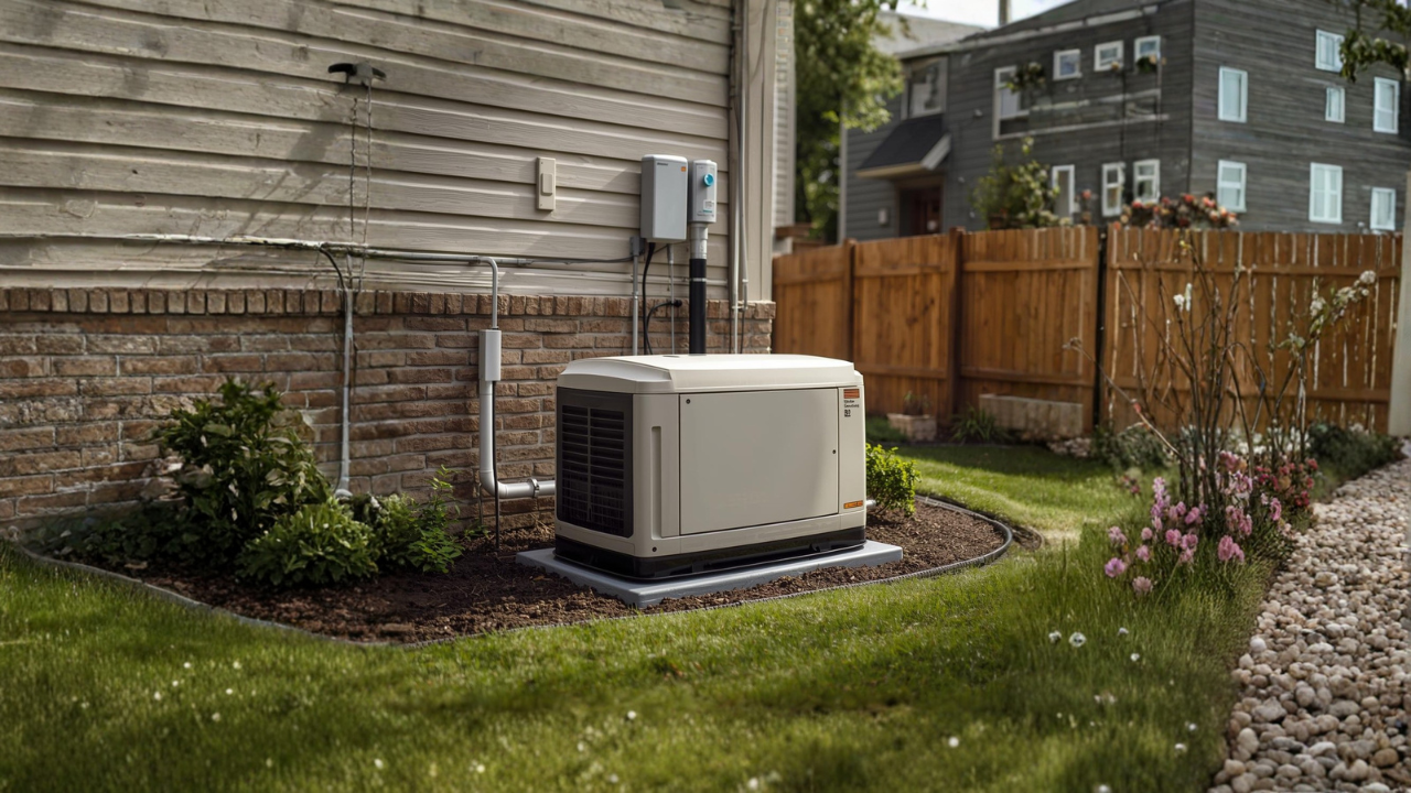 Generator installed beside a house.